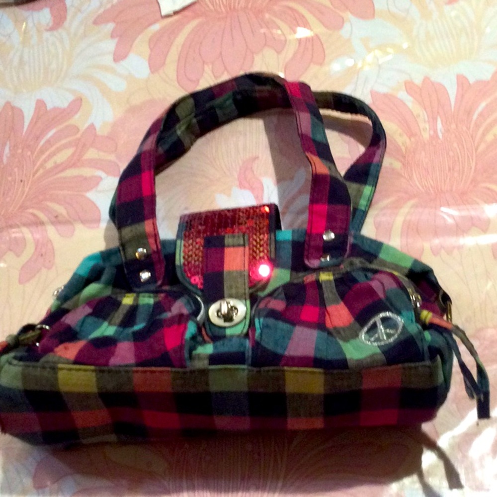Girl’s Justice fabric plaid bag.